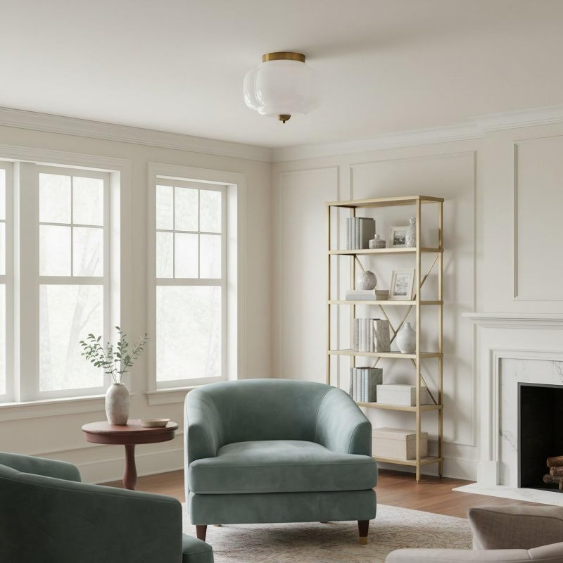 Eloise Milk Glass Ceiling Light - Retro Semi Flush Mount for Kitchen