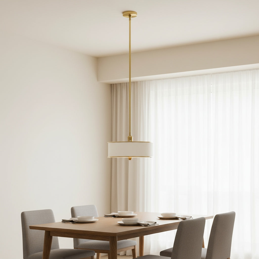 Forvara Rustic Metal Pendant Light - Brass Drum Lamp for Kitchen Island