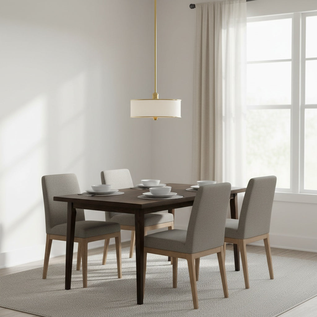 Forvara Rustic Metal Pendant Light - Brass Drum Lamp for Kitchen Island