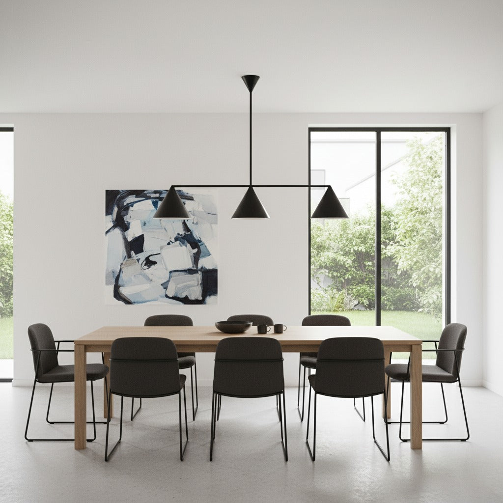 Brivana Modern Metal Chandelier - Black Cone Pendant Lamp for Office