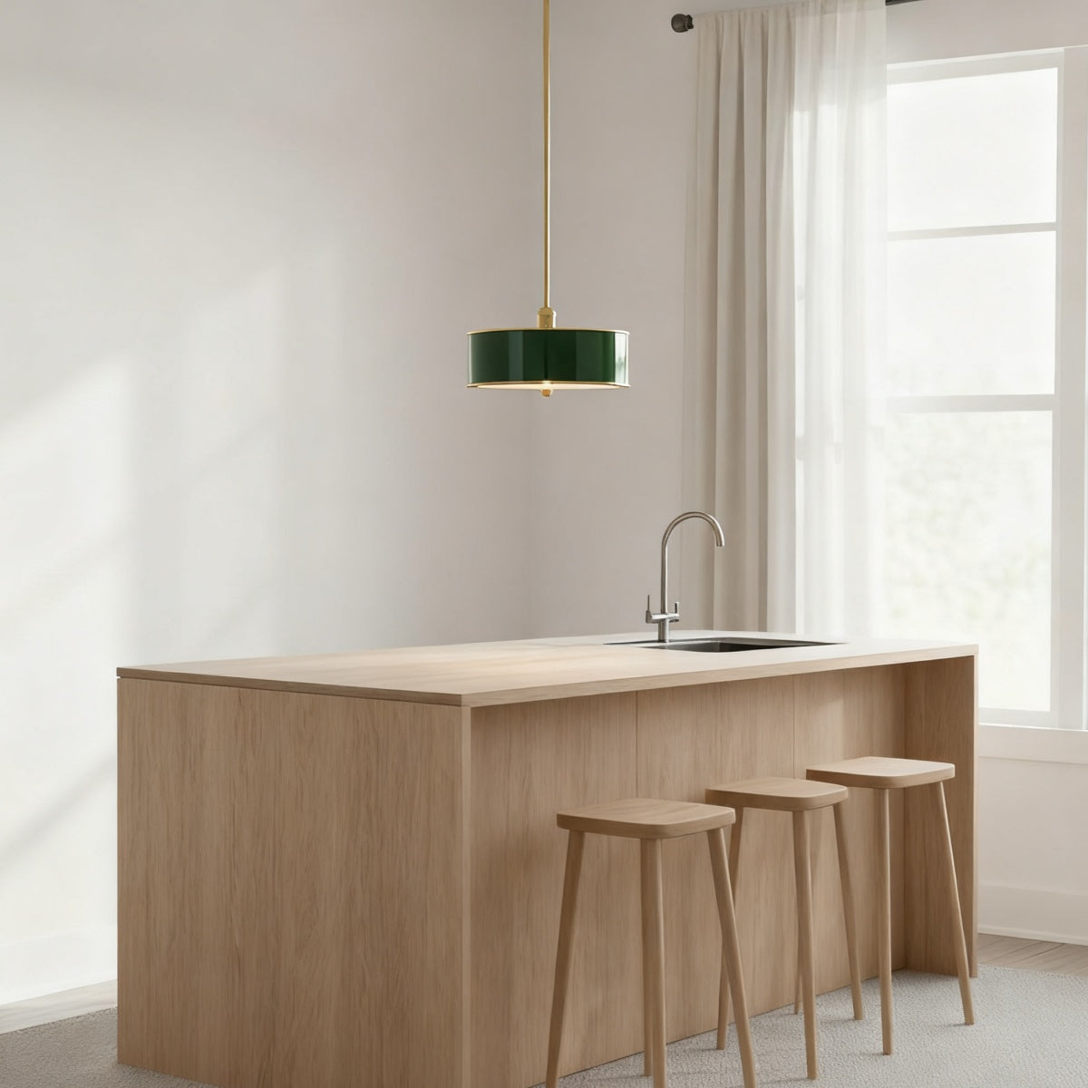 Forvara Rustic Metal Pendant Light - Brass Drum Lamp for Kitchen Island