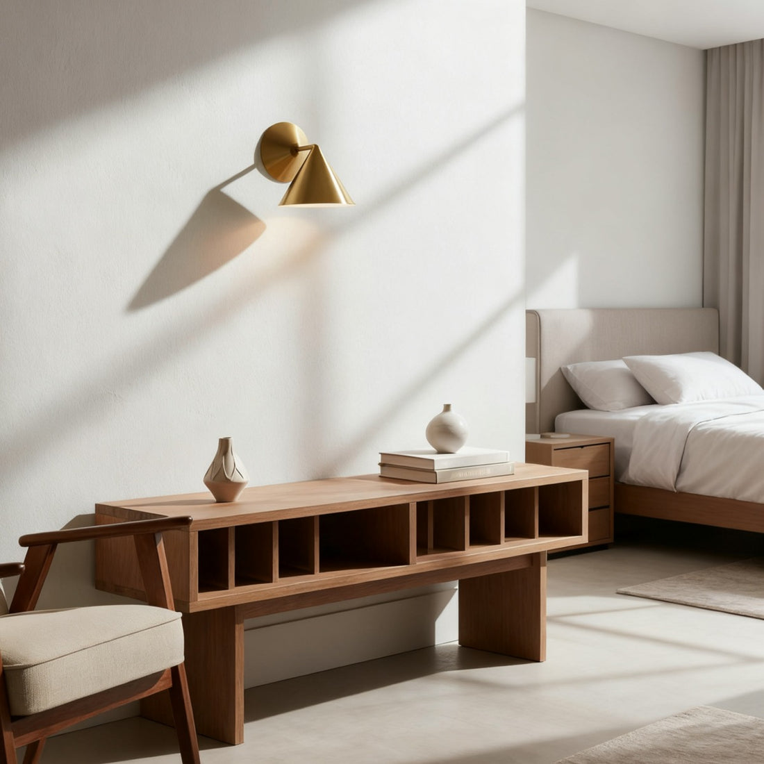 Brivana Modern Metal Wall Light - Cone Brass Sconce for Hallway
