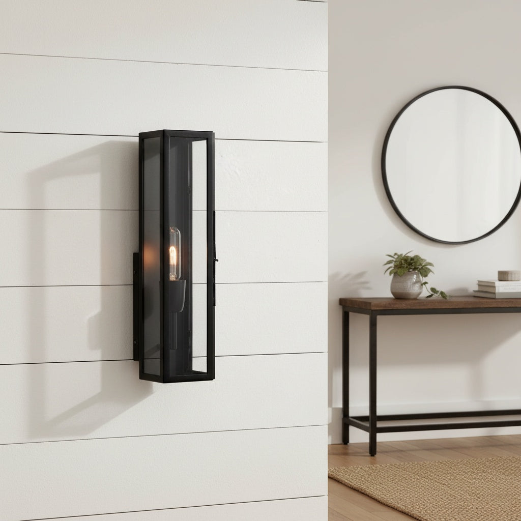 Ferrix Iron Outdoor Wall Lamp - Industrial Rectangular Glass Sconce