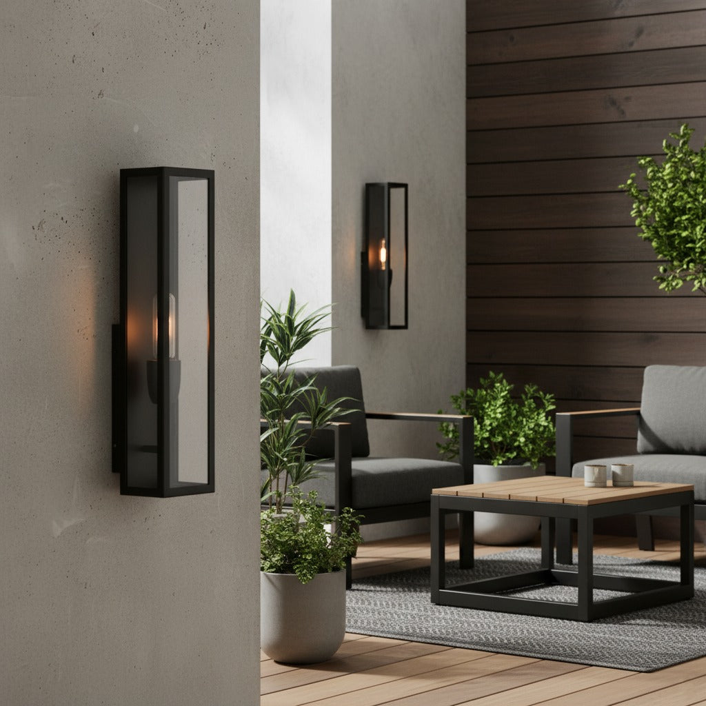 Ferrix Iron Outdoor Wall Lamp - Industrial Rectangular Glass Sconce
