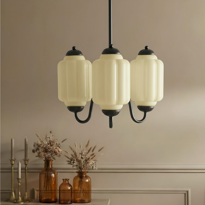Eloise Vintage Chandelier - Milk Glass 3-Head Lamp for Bedroom