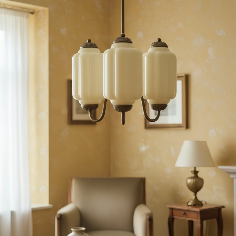 Eloise Vintage Chandelier - Milk Glass 3-Head Lamp for Bedroom